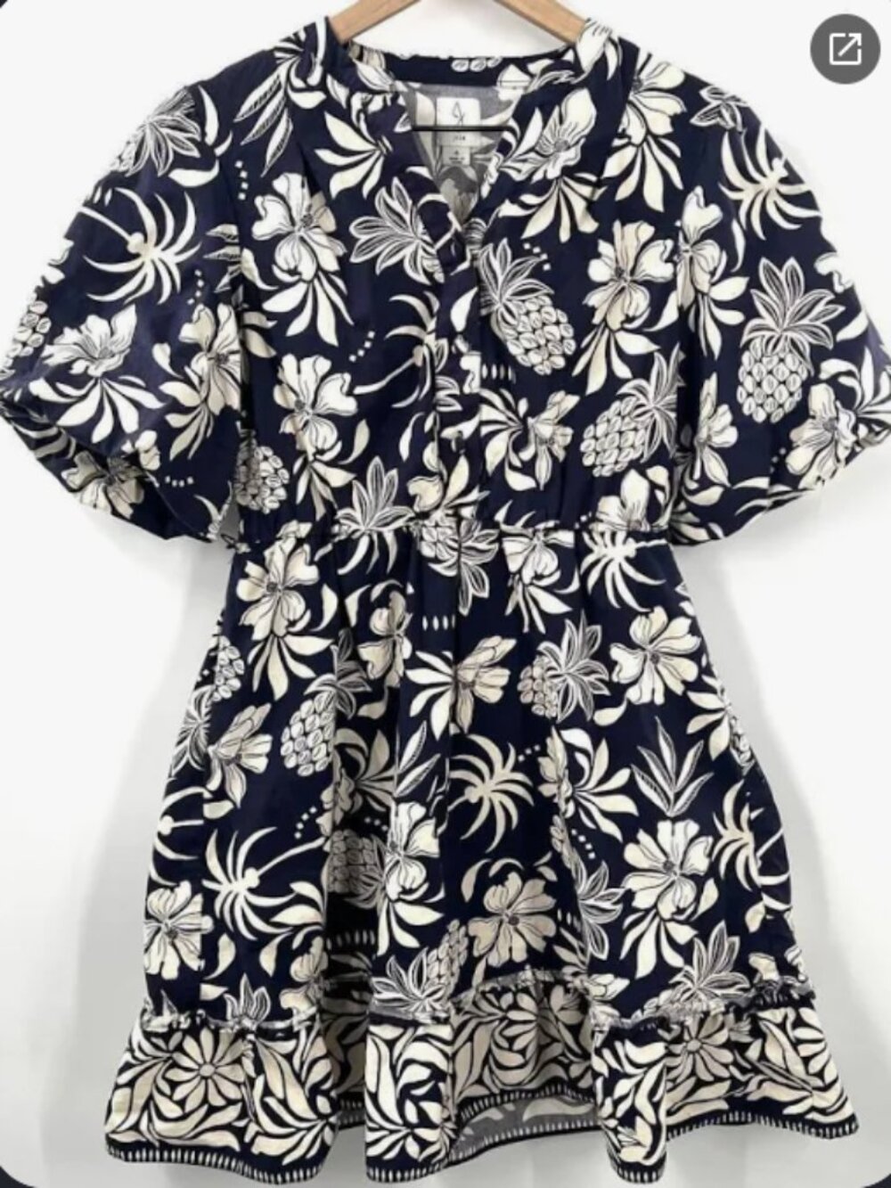 Joie puff sleeve mini dress Hawaiian print v-neck pineapple